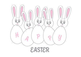 funny vector easter background with bunnies and eggs