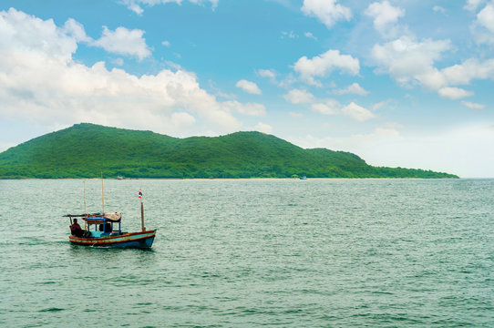 Small fishing boat in Siam Gulf Sea near Koh Chang island in  Thailand
