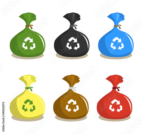 Set Of Recycle Plastic Garbage Sacks Bags For Waste Set Of Recycle Plastic Garbage Sacks Bags For Waste Disposal And Recycling