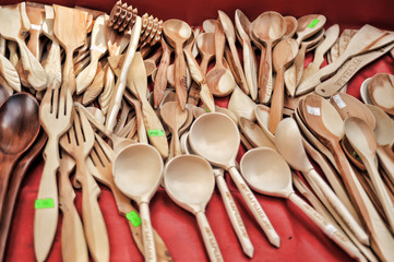 Wooden cutlery, spoons and forks