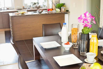 Breakfast on dining table at home