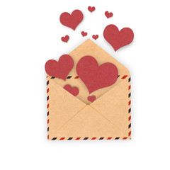 Red hearts fly out from open vintage post card