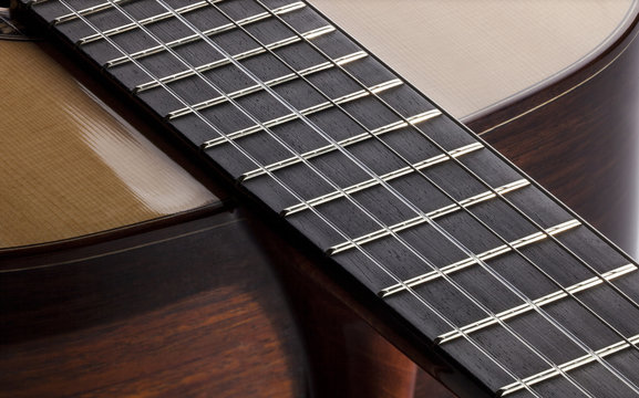 Beautiful  Wooden acoustic guitar. Detail