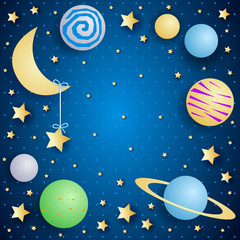 Obraz na płótnie Canvas Sky by night with moon, planets and copy space