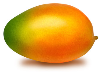 Juicy fresh mango isolated on a white background. Ripe tropical fruit with antioxidant effect.