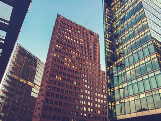 modern glass and brick skyscrapers