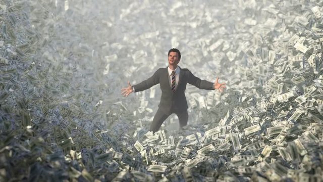 businessman in a money vortex