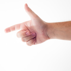 Man make symbol of gun by fingers
