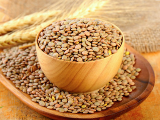 lentils in wood bowl
