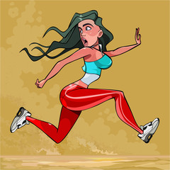 cartoon frightened woman is running very fast