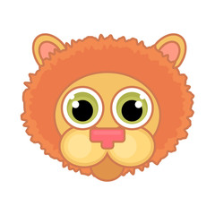 Cartoon Lion Face icon with big eyes and contour isolated on white background.