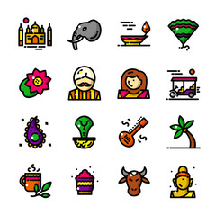 Thin line India icons set, vector illustration