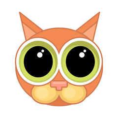 Cartoon cat face icon with wide open big eyes and contour isolated on white background. Emotional icon, guilt, apology.