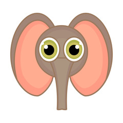 Cartoon elephant face icon and contour isolated on white background. Positive and good icon.