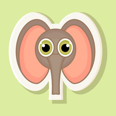 Sticker with an elephant's face in cartoon style is isolated on a simple background. Picture of an elephant with a contour.