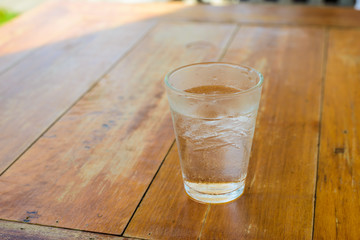 Cold drinking water and ice in the glass