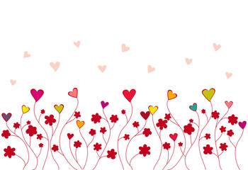 Abstract background of flowers and hearts