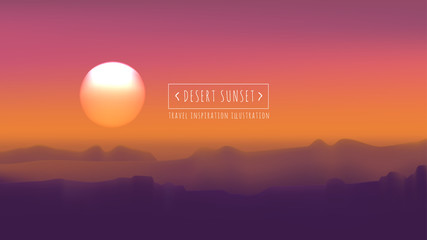 Desert sunset vector illustration - obrazy, fototapety, plakaty