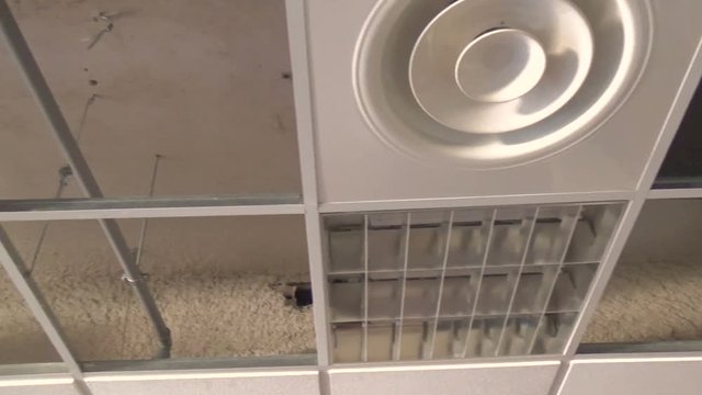 view of a classroom ceiling to be repaired