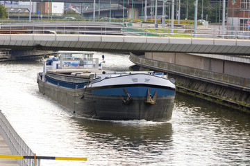 River Cargo Ship / River cargo ship goes from canal