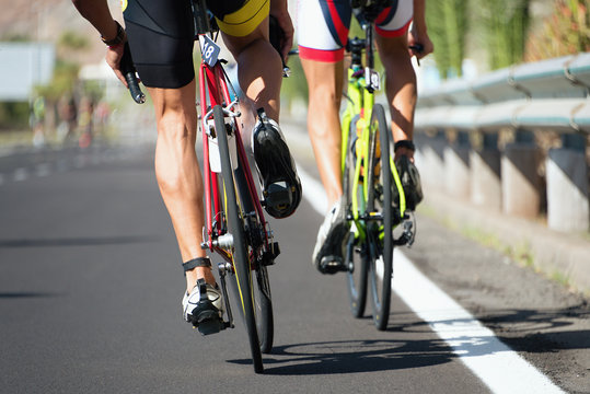 Cycling competition race at high speed,view from behind