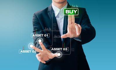 business man hand sign about buy asset