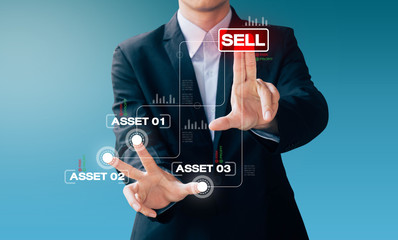 business man hand sign about sell asset
