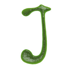 Hand Drawn Liquid letter J Made in Wasabi Isolated on White Background 3d Rendering