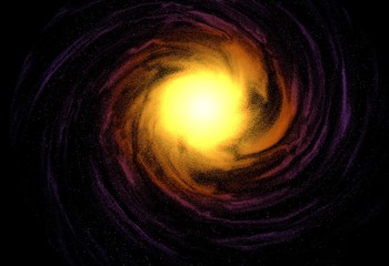 Spiral orange galaxy in space top front view 3d illustration