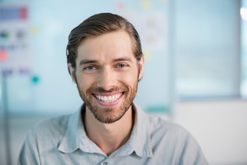 Smiling business executive sitting in office