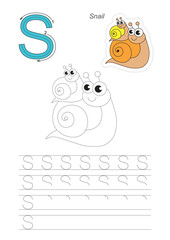 Trace game for letter S. Snail.