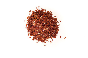 Heap of raw brown rice on white background