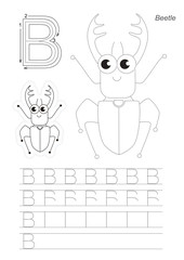 Trace game for letter B. Big bug.
