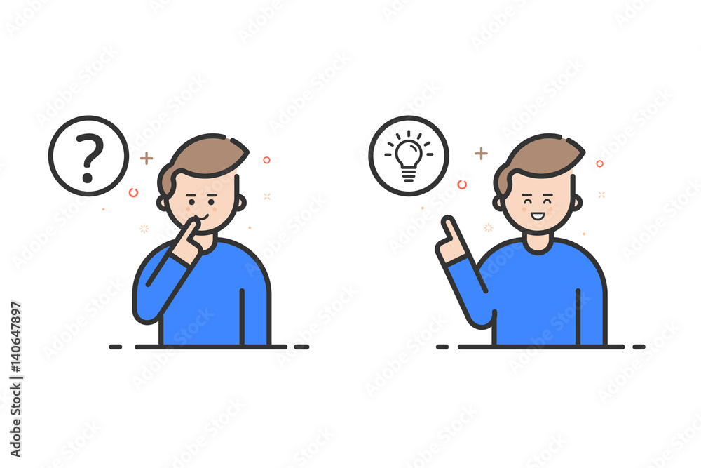 Poster vector illustration in flat outline style and blue color. problem solving concept.
