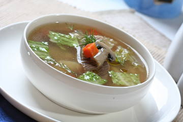 Close up of broth soup