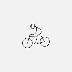 Minimalistic simple stick figure man riding bicycle icon.