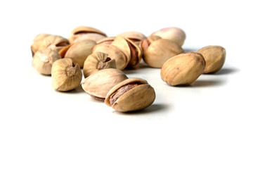 Pistachios on white background