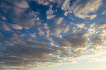 Dramatic beautiful sky at sunset with cirrus clouds, can be used as a background