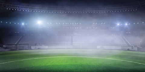 Foggy soccer field . Mixed media