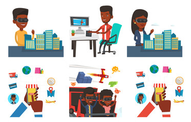 Vector set of people using modern technologies.