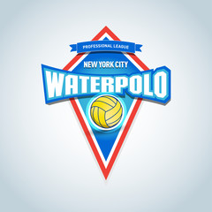 Water polo sports logo, label, emblem. Water polo isolated badge logo template,sport t-shirt graphics. Club emblem, college league logo, sport tournament, championship design