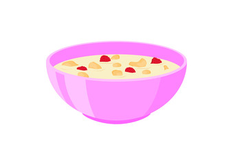 Corn flakes with milk and fruit in the bowl.