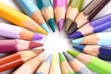 Rainbow colored pencils - close-up