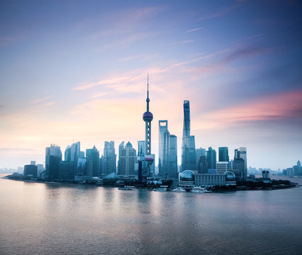 shanghai skyline with morning glow
