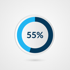 55 percent blue grey and white pie chart. Percentage vector infographics. Circle diagram business illustration