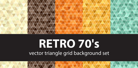 Triangle pattern set "Retro 70s". Vector seamless geometric backgrounds
