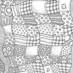 Quilt blanket background. Adult coloring book page.