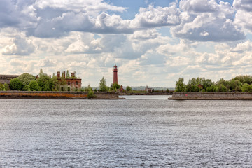 SAINT-PETERSBURG, RUSSIA - MAY 17, 2016: Old Nicholas lighthouse at the island Kronshlot, Russia