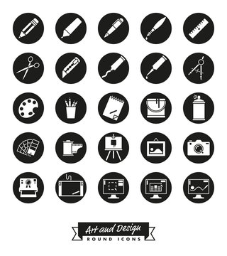 Art and design round icon vector collection