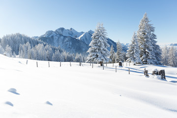 Fototapeta na wymiar Winterlandschaft in Schnee. Alpen, Österreich